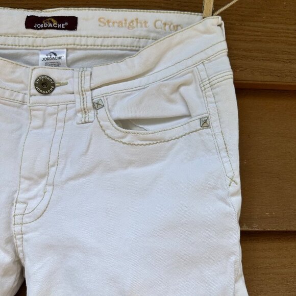 Vintage Jordache White Heavy Stitch Embroidered Y2K Straight Crop Capri Ankle Je - Picture 4 of 12